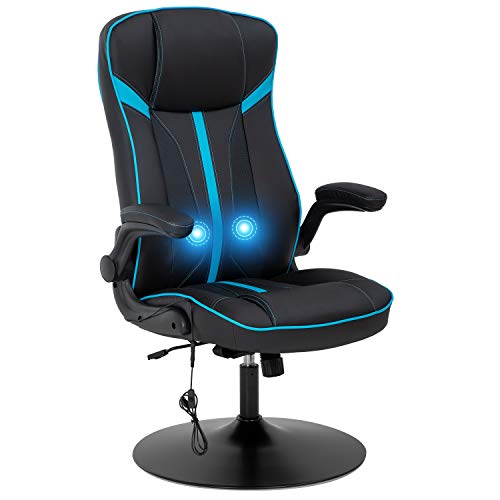 Gaming Rocker Chair Racing Style Office Chair with Lumbar Support Flip-up Armrest Ergonomic Computer Chair for Gamer(Blue)