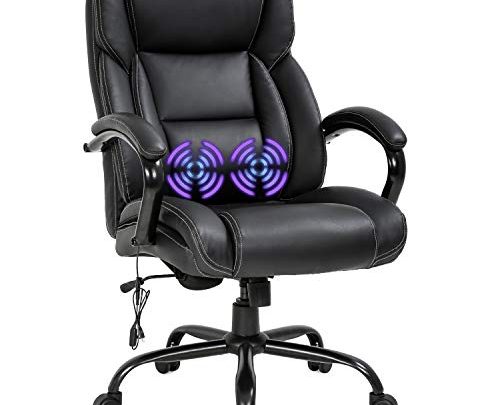 Big and Tall Office Chair 500lb Wide Seat Desk Chair with Lumbar Support Armrest Swivel Rolling High Back PU Leather Computer Chair Massage Adjustable Ergonomic Task Chair for Adults Women(Black)