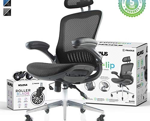 NOUHAUS ErgoFlip Mesh Computer Chair – Black Rolling Desk Chair with Retractable Armrest and Blade Wheels Ergonomic Office Chair, Gaming Chairs,
