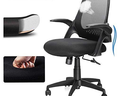 Ergousit Office Chair,Computer Desk Chair with Ergonomic Back Support and Thick Cushion,Mid Back Chair with Flip-up Arms, Adjustable Height Task Chair.Weight capicity 300LBS(Black)