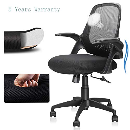Ergousit Office Chair,Computer Desk Chair with Ergonomic Back Support and Thick Cushion,Mid Back Chair with Flip-up Arms, Adjustable Height Task Chair.Weight capicity 300LBS(Black)