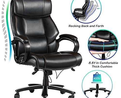 VANSPACE Big and Tall Executive Office Chair 400lb High Back Ergonomic Desk Chair Bonded Leather Chair – Heavy Duty Metal Base,