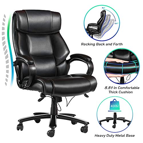 VANSPACE Big and Tall Executive Office Chair 400lb High Back Ergonomic Desk Chair Bonded Leather Chair – Heavy Duty Metal Base,