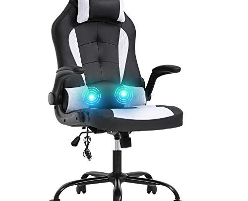 Vnewone Computer Gaming Chair Office PC Ergonomic Executive Desk Racing Rolling Swivel Task PU Leather with Lumbar Support Headrest Adjustable Armrest Massager,