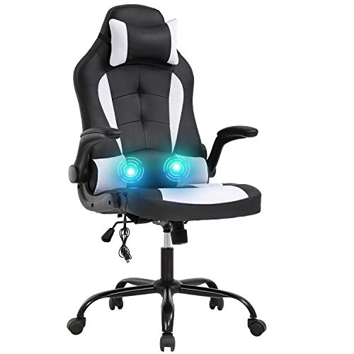Vnewone Computer Gaming Chair Office PC Ergonomic Executive Desk Racing Rolling Swivel Task PU Leather with Lumbar Support Headrest Adjustable Armrest Massager,