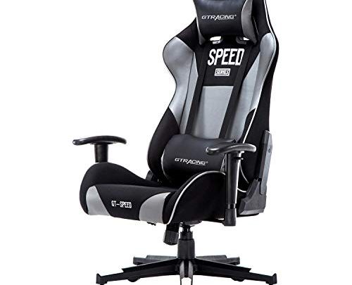 GTRACING Gaming Chair Fabric Computer Racing Office Chair PU & Mesh High Back Backrest and Height Adjustable E-Sports Ergonomic Chair with Pillows GT000 Gray