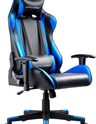GTRACING Gaming Chair Racing Office Computer Game Chair Ergonomic Backrest and Seat Height Adjustment Recliner Swivel Rocker with Headrest and Lumbar Pillow E-Sports Chair Blue