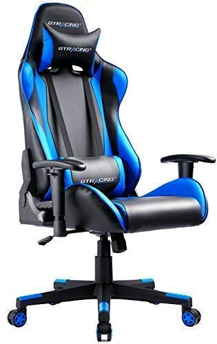 GTRACING Gaming Chair Racing Office Computer Game Chair Ergonomic Backrest and Seat Height Adjustment Recliner Swivel Rocker with Headrest and Lumbar Pillow E-Sports Chair Blue