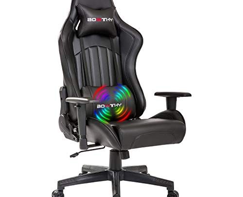 Bowthy Massage Gaming Chair Large Size Computer Ergonomic Game Chair Heavy Duty Big and Tall Gamer Chair Racing Style Headrest and Lumbar Support (Black)