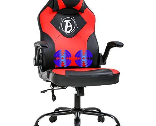 PC Gaming Chair Racing Office Chair Ergonomic Desk Chair Massage Executive PU Leather Computer Chair with Lumbar Support Armrest Headrest Task Rolling Swivel Chair for Women Adults(Red)