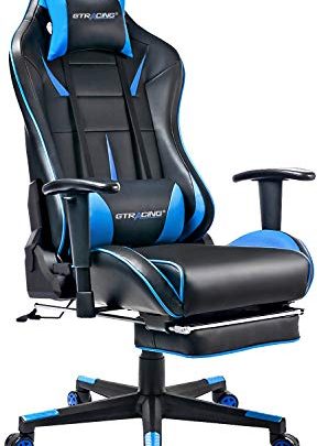 GTRACING Gaming Chair with Footrest Racing Computer Chair PU Leather Ergonomic High-Back Adjustable Height Professional E-Sports Chair with Headrest and Lumbar Pillows Black &