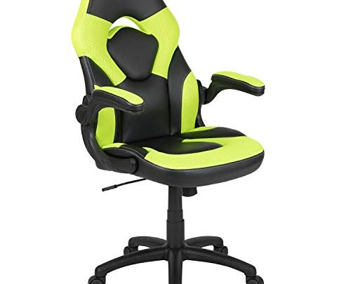 Flash Furniture X10 Gaming Chair Racing Office Ergonomic Computer PC Adjustable Swivel Chair with Flip-up Arms, Neon Green/Black LeatherSoft, BIFMA Certified