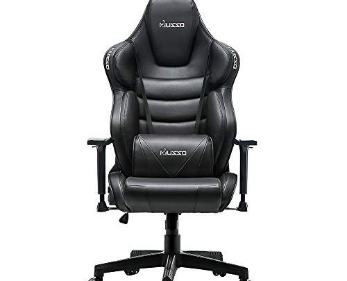 Musso Executive Swivel Office Chair, High-Back Racing Gaming Chair, Ergonomic Adjustable Computer Desk Chair, PU Leather Task Chair with Headrest and Lumbar Support (Black)