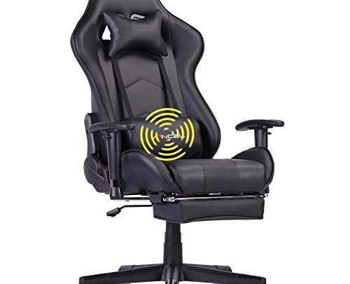 Gaming Chair Computer Chair Office Chair Ergonomic High Back Racing Video Chair with Headrest,Massager Lumbar Support & Retractable Footrest (Black)