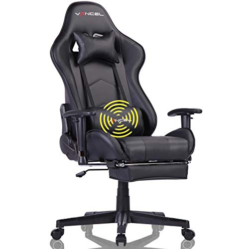Gaming Chair Computer Chair Office Chair Ergonomic High Back Racing Video Chair with Headrest,Massager Lumbar Support & Retractable Footrest (Black)