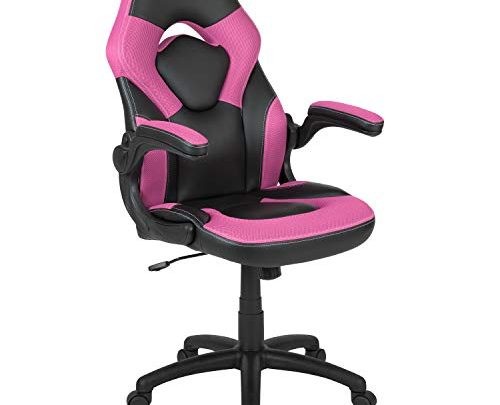 Flash Furniture X10 Gaming Chair Racing Office Ergonomic Computer PC Adjustable Swivel Chair with Flip-up Arms, Pink/Black LeatherSoft