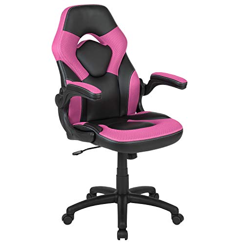 Flash Furniture X10 Gaming Chair Racing Office Ergonomic Computer PC Adjustable Swivel Chair with Flip-up Arms, Pink/Black LeatherSoft