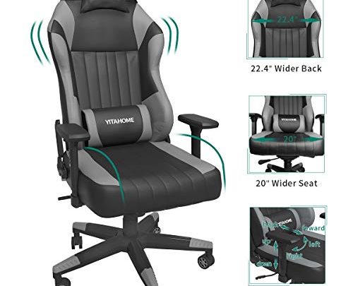YITAHOME Big and Tall Racing Gaming Chair – High Back Computer Game Chair PU Leather Desk Office Chair with 3D Adjustable Armrests (Deluxe Black)