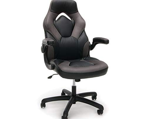 Essentials Racing Style Leather Gaming Chair – Ergonomic Swivel Computer, Office or Gaming Chair, Gray (ESS-3085-GRY) (Renewed)