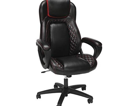 OFM Essentials Collection Racing Style SofThread Leather High Back Office Chair, in Red (ESS-6060-RED)