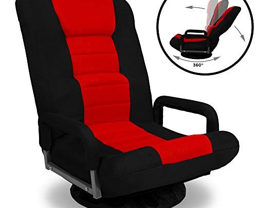 Best Choice Products 360-Degree Swivel Gaming Floor Chair w/Armrest Handles, Foldable Adjustable Backrest – Red/Black