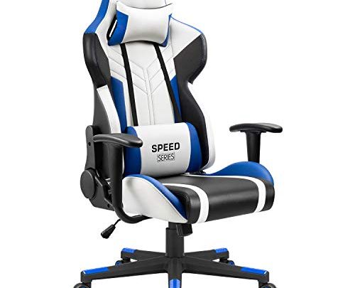 KaiMeng Gaming Chair Ergonomic Computer High Back Office Chair PU Leather Racing Chair PC Adjustable Swivel Task Chair with Headrest and Lumbar Support (Blue)