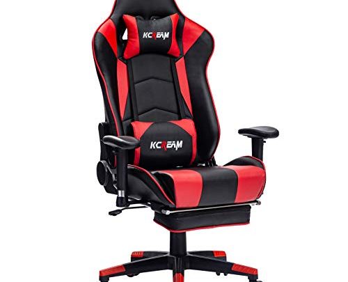 KCREAM Gaming Chair – Premium PVC Leather E-Sports Gamer Chair Ergonomic High Back Reclining Gaming Computer Chair Office PC Chair with Adjustable Footrest and Armrests (Red)