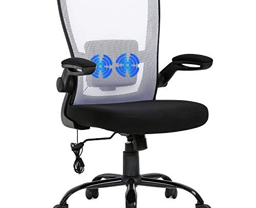 Massage Office Chair Ergonomic Desk Chair Mesh Computer Chair Swivel Rolling Executive Task Chair with Lumbar Support Arms Mid Back Adjustable Chair for Women Adults(White)