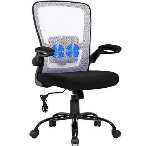 Massage Office Chair Ergonomic Desk Chair Mesh Computer Chair Swivel Rolling Executive Task Chair with Lumbar Support Arms Mid Back Adjustable Chair for Women Adults(White)