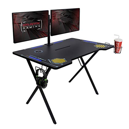 Atlantic Gaming Desk Viper 3000 – Computer Gaming Desk, LED Illumination, Three USB 3.0 Ports, Tablet/Phone Slot, Cup Holder, Dual Headphone Hooks,
