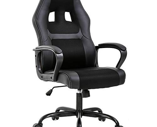 Office Chair PC Gaming Chair Desk Chair Ergonomic PU Leather Executive Computer Chair Lumbar Support for Women, Men(Black)