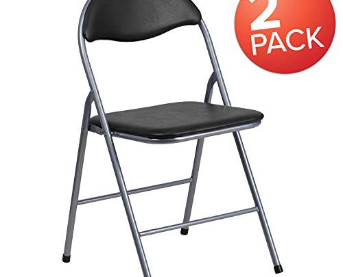 Flash Furniture 2 Pk. HERCULES Series Black Vinyl Metal Folding Chair with Carrying Handle