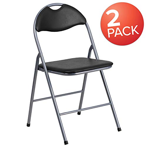 Flash Furniture 2 Pk. HERCULES Series Black Vinyl Metal Folding Chair with Carrying Handle