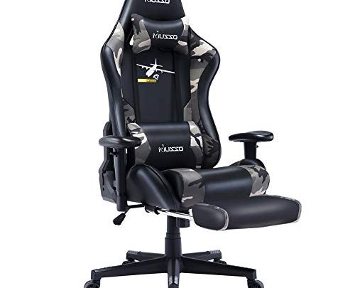 Musso Massgae Gaming Chair with Footrest, Adjustable Esports Gamer Chair, Adults Racing Video Game Chair, Large Size PU Leather High-Back Executive Office Chair (Camo A)
