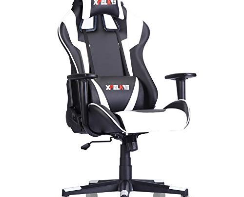 Home Office Desk Chair Computer Gaming Chair Video Gaming Chair, Swivel Leather Ergonomic Chair with Padded Footrest and Cushion, Height Adjustable,