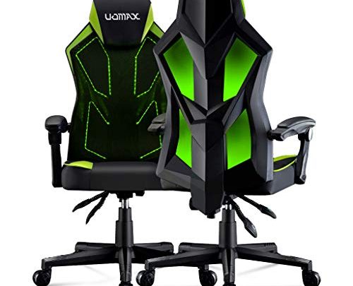 UOMAX Gaming Chair, Reclining Racing Chair with LED Lights, Ergonomic Computer Chair with Lumbar Support, Adjustable PC Gamer Chair with Mesh Back(Green)