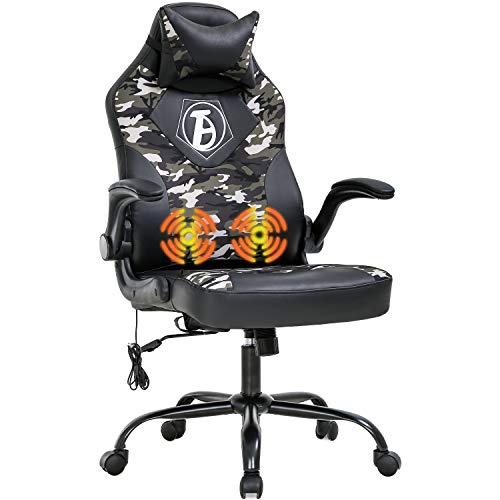 Racing Chair Gaming Chair Computer Chair with Lumbar Support Headrest Armrest PU Leather Adjustable PC Ergonomic Desk Chair Task Rolling Swivel Massage Office Chair for Women Adults(Camo)