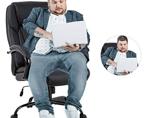 Big & Tall Executive Office Chair Heavy Duty 500LBS Computer Desk Chair Ergonomic High Back Task Rolling Swivel Chair with Lumbar Support Armrest PU Leather Classic Black Executive Chair for Man,