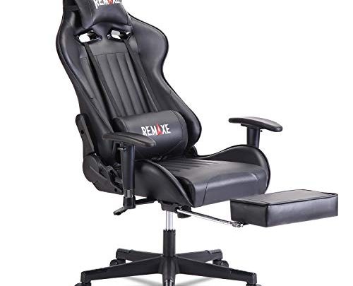 Gaming Chair with Footrest,Computer Gaming Chair High-Back Racing Chair,PU Leather Executive Office Chair with Headrest & Massage Lumbar Pillow，Black
