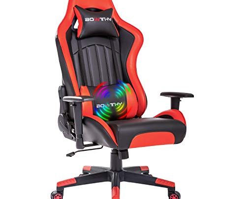 Bowthy Massage Gaming Chair Large Size Computer Ergonomic Game Chair Heavy Duty Big and Tall Gamer Chair Racing Style Headrest and Lumbar Support (Red)