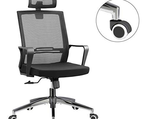 Office Chair High Back Executive Computer Desk Chair, Adjustable Tilt Angle Headrest Lumbar Support Ergonomic Swivel Chair (Mesh (Metal Base))