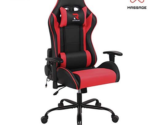 Rimiking Massage Computer Gaming Chair-High Back PU Leather Racing Desk Office Chair, Swivel Adjustable Armrest Soft Headrest&Backrest Ergonomic