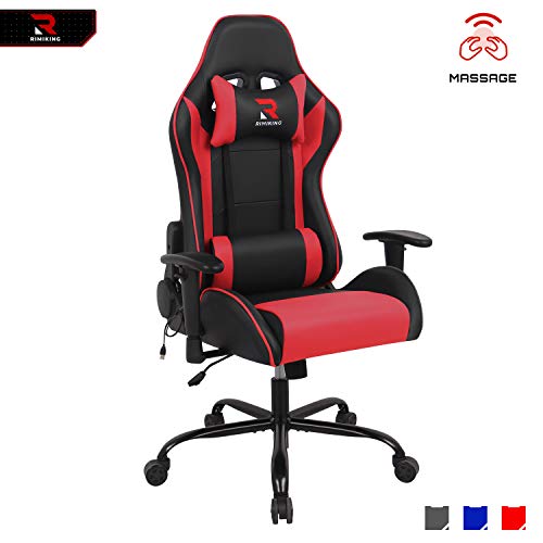 Rimiking Massage Computer Gaming Chair-High Back PU Leather Racing Desk Office Chair, Swivel Adjustable Armrest Soft Headrest&Backrest Ergonomic