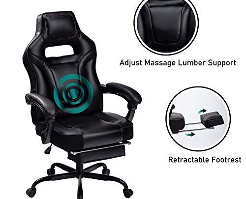 HEALGEN Big and Tall Gaming Chair with Footrest PC Computer Video Game Chair Racing Gamer Pu Leather Chair High Back Swivel Executive Ergonomic Office Chair with Headrest Lumbar Support (9076-Black)