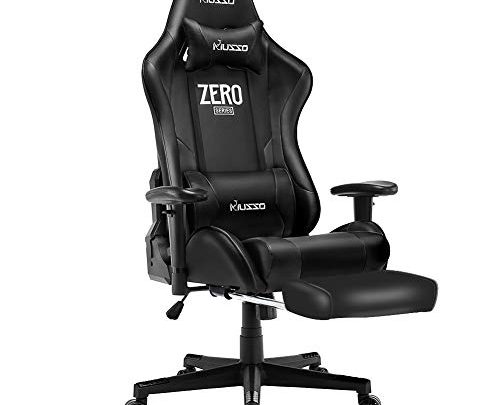 Musso Massgae Gaming Chair with Footrest, Adjustable Esports Gamer Chair, Adults Racing Video Game Chair, Large Size PU Leather High-Back Executive Office Chair (Black)