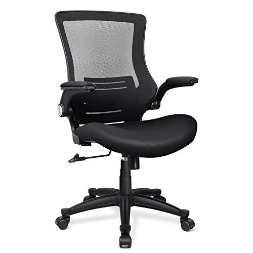 Funria Mid Back Mesh Office Chair Ergonomic Swivel Black Task Office Chair with Flip-Up Arms Lumbar Support Computer Desk Chairs