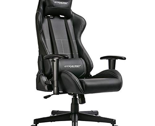 GTRACING Gaming Chair Racing Chair PU Leather Ergonomic High-Back Adjustable Height Professional E-Sports Chair with Headrest and Lumbar Pillows GTBEE Black