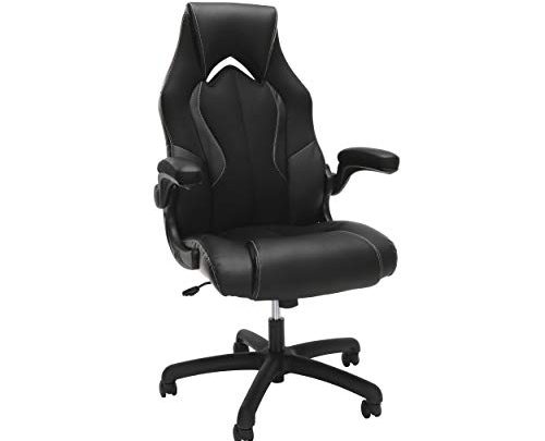 OFM Essentials Collection High-Back Racing Style Bonded Leather Gaming Chair, in Black