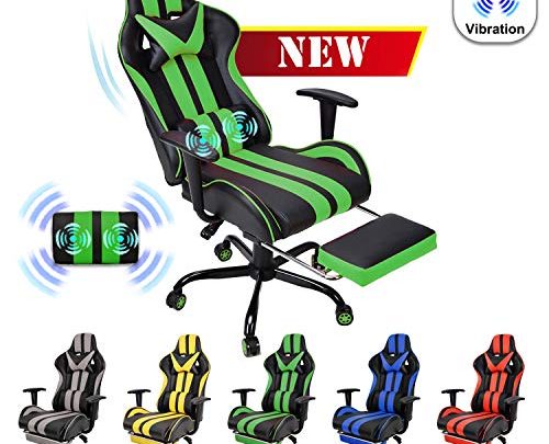 E-Sports Chair,Massage Gaming Chair,Racing Office Computer Game Chair,Ergonomic Gaming Chair,Racing Style with Adjustable Recliner and Retractable Footrest and Headrest/Lumbar Pillow(Gaming Green)