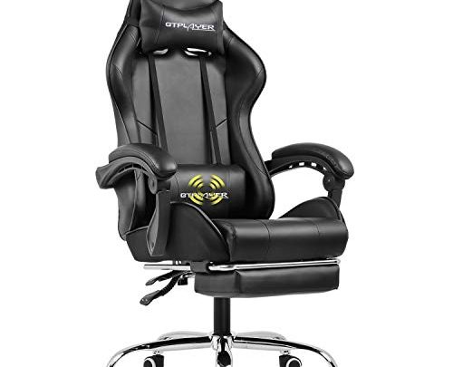 GTPLAYER Gaming Chair with Footrest Ergonomic Massage Office Chair for Adults (Black)